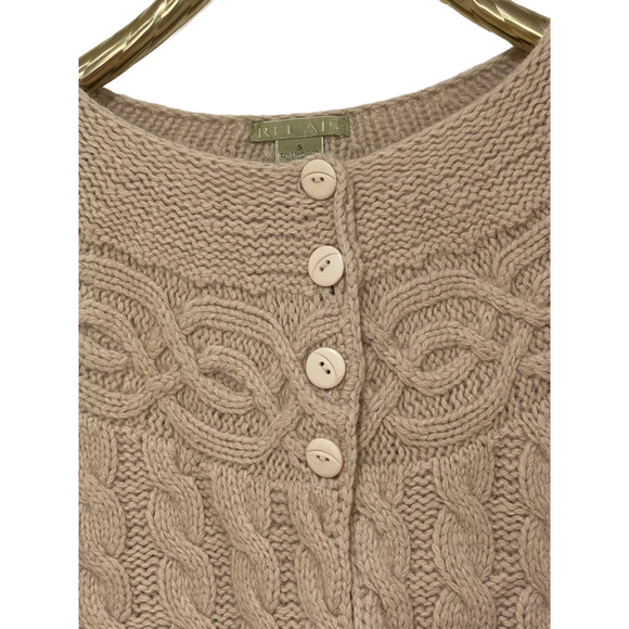 Relais Beige Lambswool Angora Blend Cable Knit Sweater Cottagecore S - Picture 2 of 4